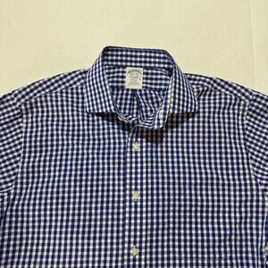 Brooks Brothers Regent Fit Non-Iron Gingham Dress Shirt Blue White Mens 15.5 34